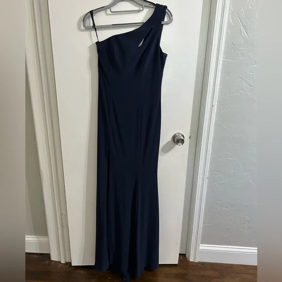 Aqua Formal One Shoulder Keyhole Navy Dress - Picture 2 of 6